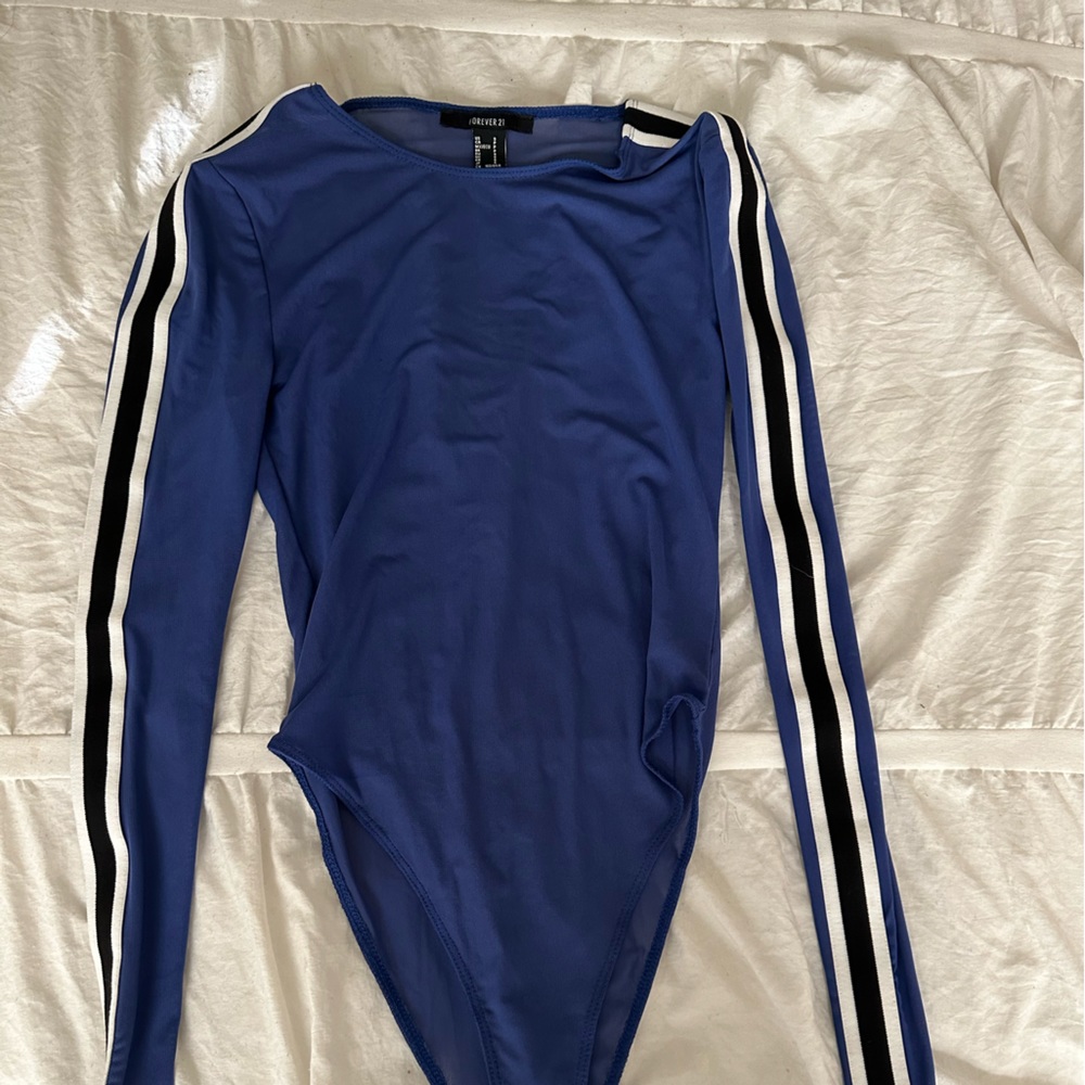 Royal blue with black and white detailing sheer bodysuit